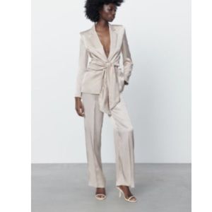 New Zara Satin Effect Pants stone color Small